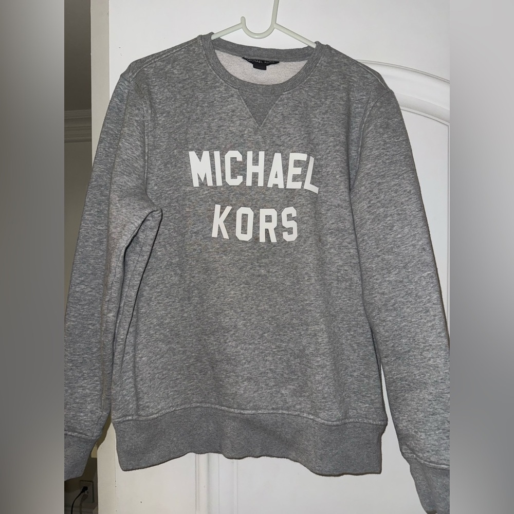 Michael Kors Gray Crewneck Sweater Soft Cotton-Blend medium terry gray